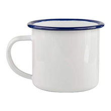 Load image into Gallery viewer, 11oz White Enamel Mugs with Coloured Rim - FROM $5.44 each
