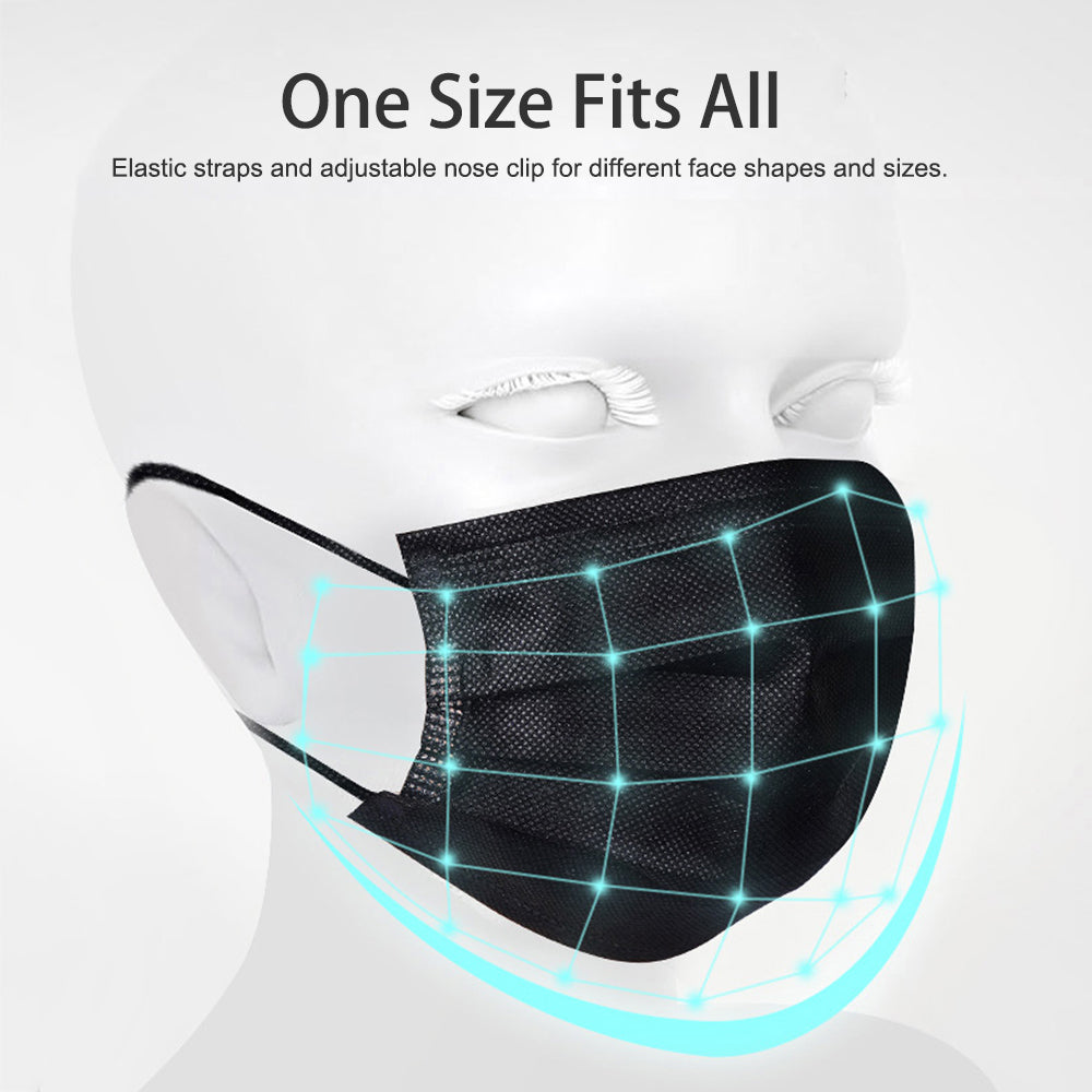 Black Disposable 3-Ply Face Masks