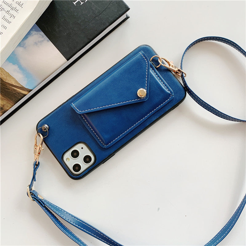 Leather Phone Case with Pocket & Lanyard
