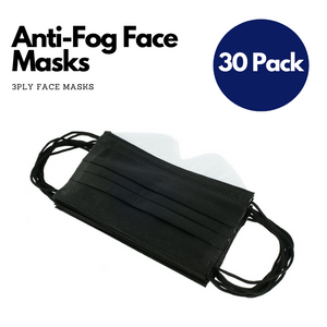 Simpli 3-Ply Face Masks - Anti-Fog for glasses - Black, 30 Pack