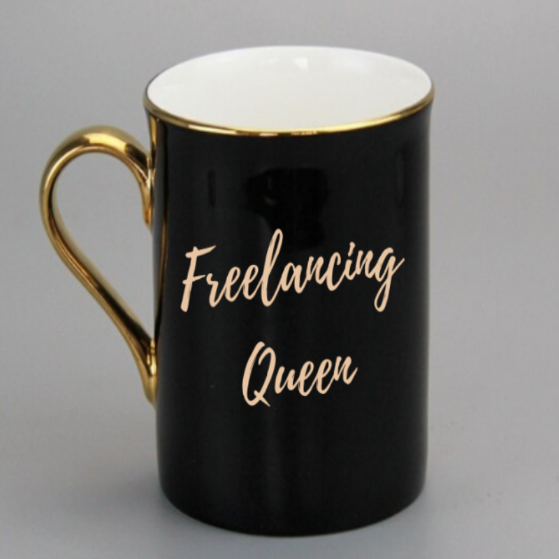 Freelancing Queen Black Mug with Gold Handle