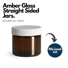Load image into Gallery viewer, Amber Glass Straight Sided Jars with Rib Lined Lids
