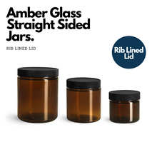 Load image into Gallery viewer, Amber Glass Straight Sided Jars with Rib Lined Lids
