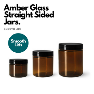 Amber Glass Straight Sided Jars with Smooth Lids