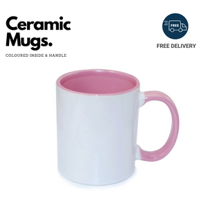Ceramic Mugs with Pink Handle & Inside