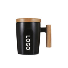 Load image into Gallery viewer, Coffee Mug Wooden Handle Bamboo Lid
